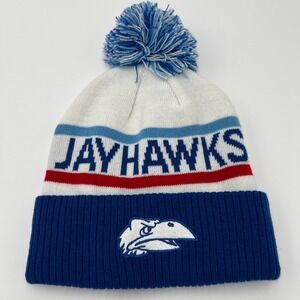 Adidas Kansas Jayhawks Pom Beanie Hat Blue White Red Striped Knit